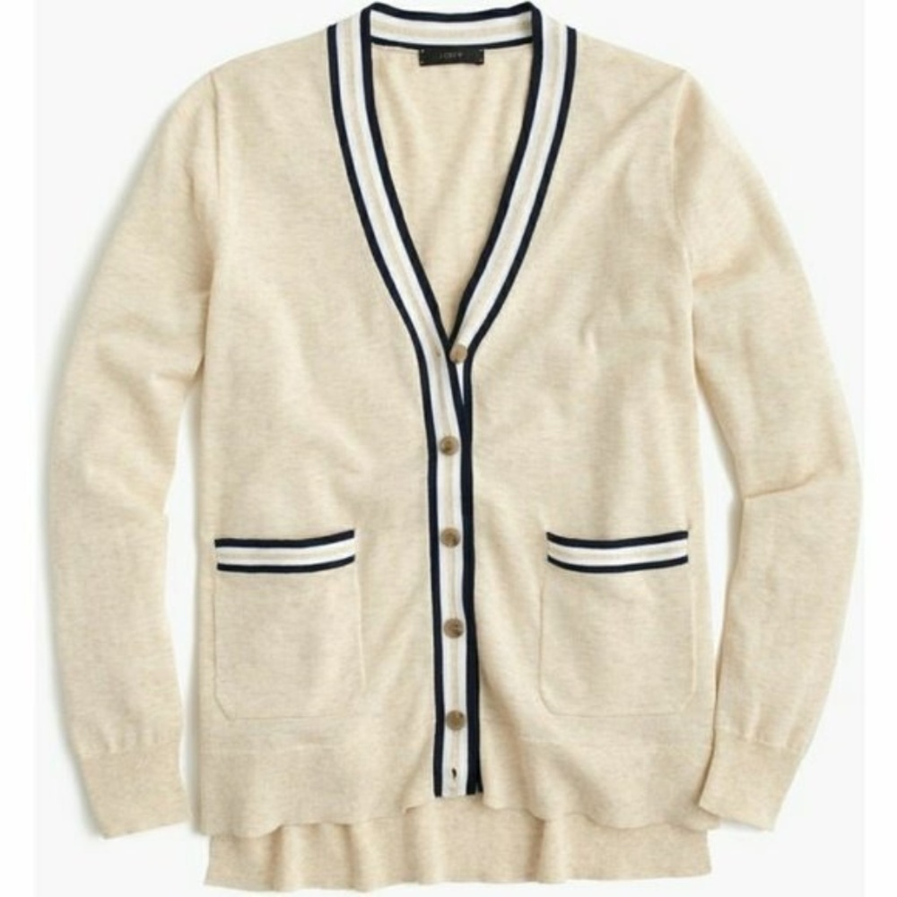 J Crew Tipped Summer-weight Cardigan Sweater Med.